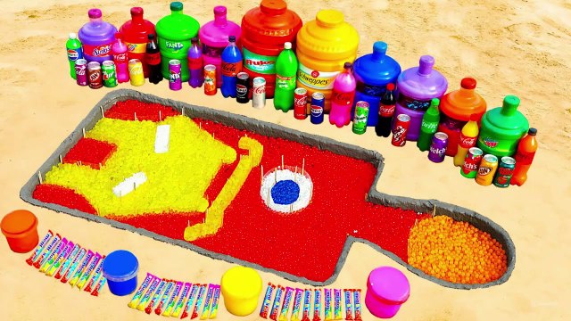 How to make Ice Cream Iron Man with Rainbow Orbeez, Schweppes, Monster, Fanta, Coca Cola and Mentos