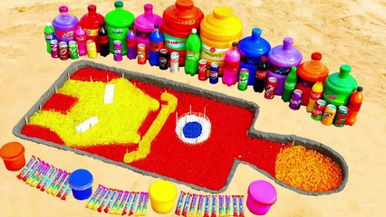 How to make Ice Cream Iron Man with Rainbow Orbeez, Schweppes, Monster, Fanta, Coca Cola and Mentos