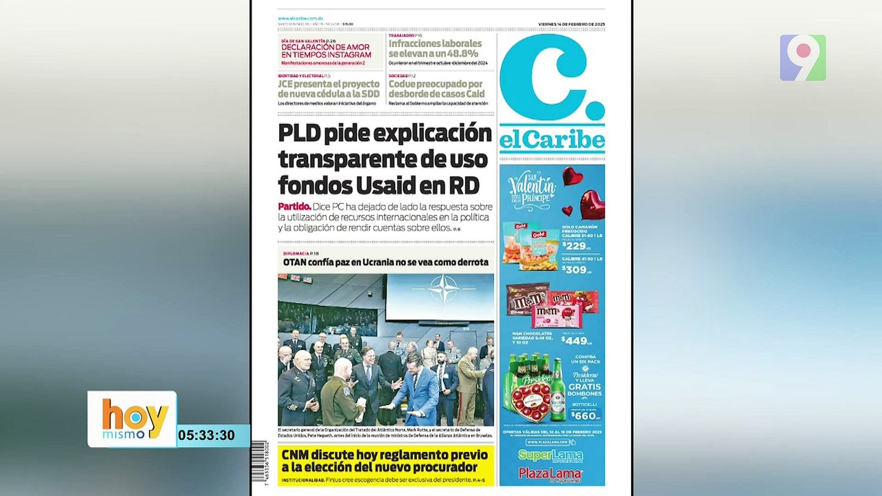 Titulares prensa dominicana viernes 14 de febrero  2025 | Hoy Mismo