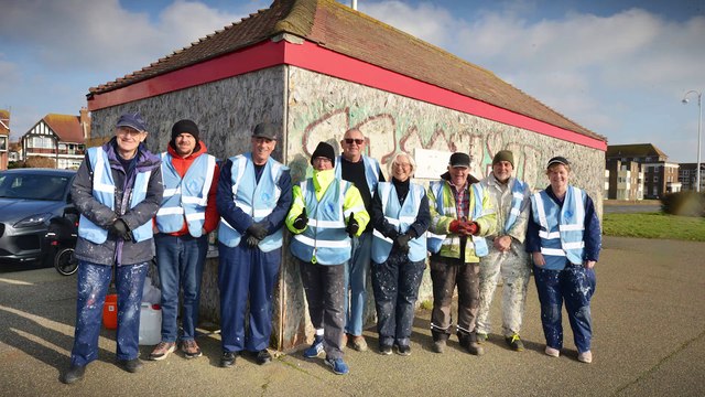 Bexhill Heritage volunteers are restoring the historic Shelter 4, East Parade, Bexhill in East Sussex