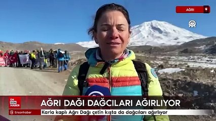 Karla kaplı Ağrı Dağı çetin kışta da dağcıları ağırlıyor