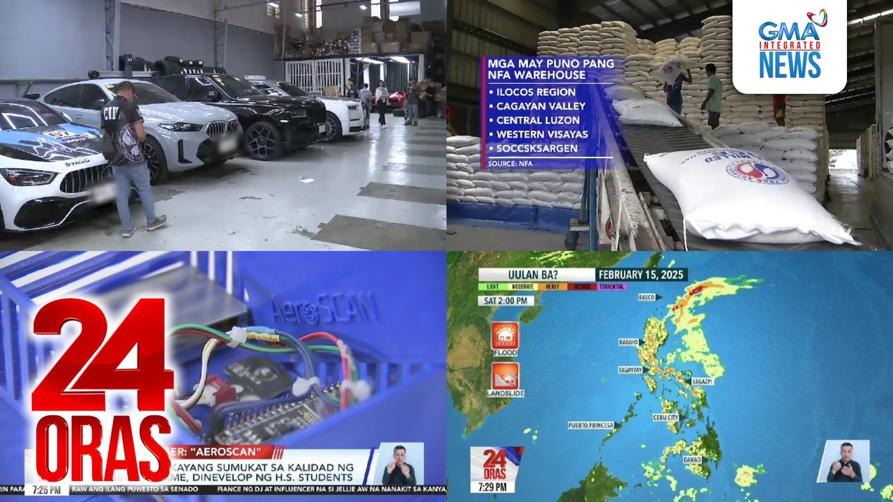 24 Oras: (Part 2) 35 luxury cars sa Pasay showroom, iniimbestigahan kung bayad ang duties at taxes; bagong bigas ng NFA, posibleng mabili na sa susunod na linggo; SWS: "Love and companionship", mas gustong Vday gift ng mga Pinoy kaysa pera o..., atbp.