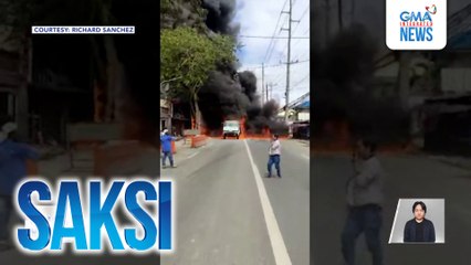 Truck na may kargang pintura, nasunog sa gitna ng kalsada sa Cabuyao, Laguna; nakaparadang SUV, nadamay | Saksi