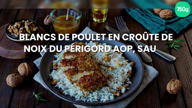Blancs de poulet en croûte de Noix du Périgord AOP, sauce au miel et moutarde de Dijon