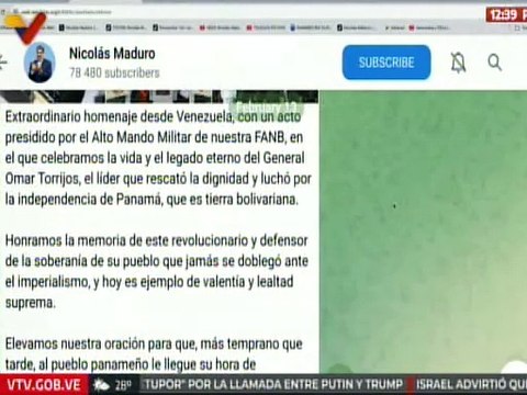 Pdte. Maduro: Torrijos, el líder que luchó por la independencia de Panamá, que es bolivariana