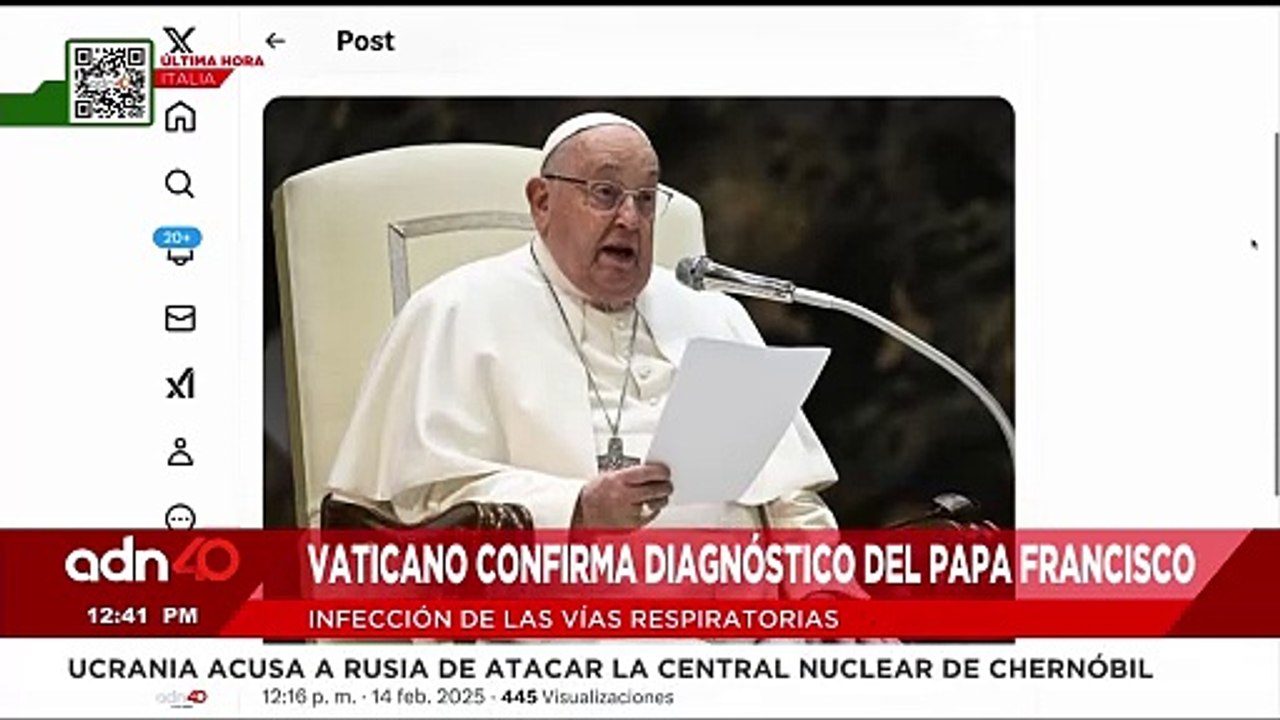 🚨¡Última Hora! El Papa Francisco es diagnosticado con infección en las vías respiratorias