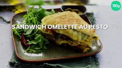 Sandwich omelette au pesto, jambon cru et mozzarella