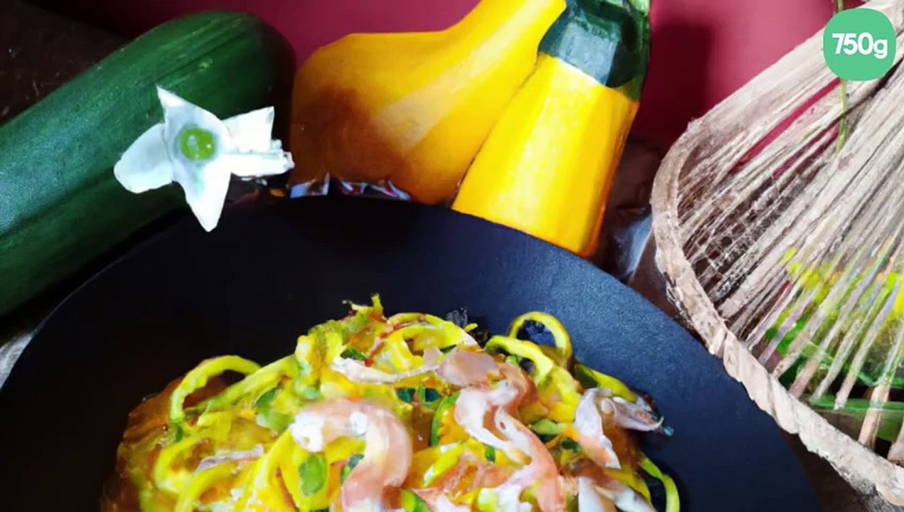 Spaguetti de courgettes avec crevettes au curry