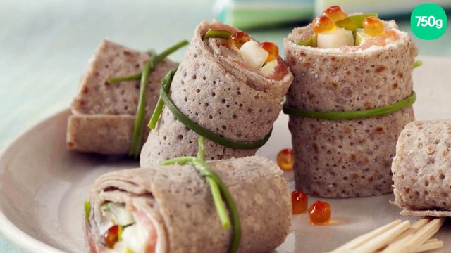 Crêpes au saumon fumé, à la pomme et au concombre