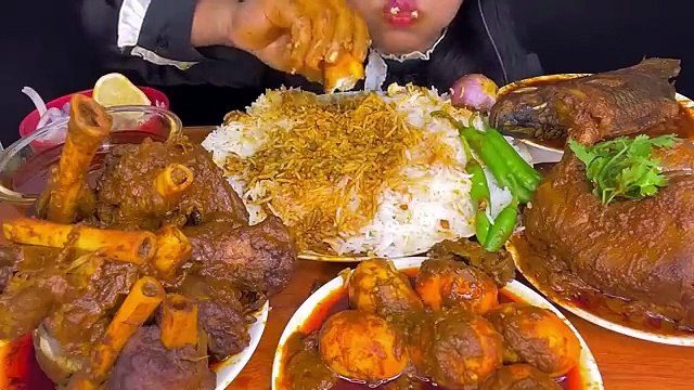ASMR EATING SPICY CHICKEN CURRY,SPICY LIVER CURRY,SPICY MUTTON CURRY,SPICY FISH CURRY,EGG CURRY