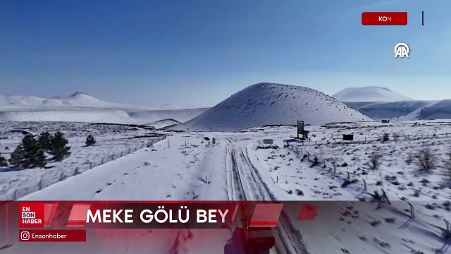 Konya'da Meke Gölü kar yağışının ardından beyaza büründü