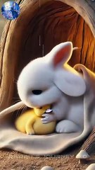 A Rabbit save life of duck baby