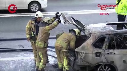TEM Otoyolu’nda yanan cip, trafiği kilitledi