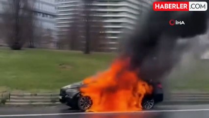 TEM Otoyolu'nda Seyir Halindeki Cip Alev Alev Yandı