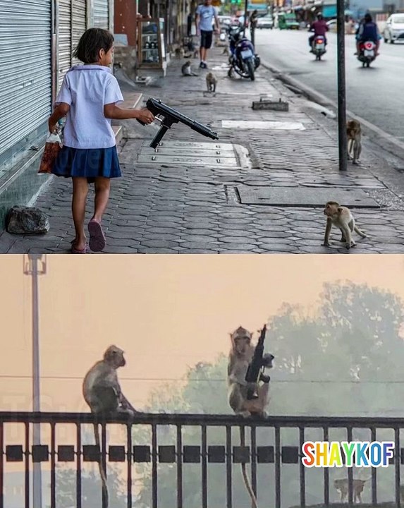 An epic photo of a Thai schoolgirl with a Tec-9 has gone viral online