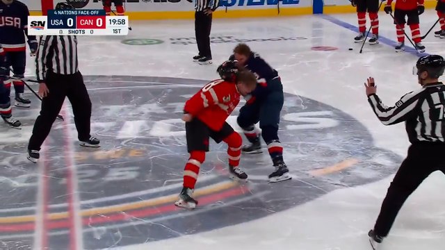 Locura en el Estados Unidos-Canadá de hockey: ¡Tres peleas en los primeros nueve segundos!