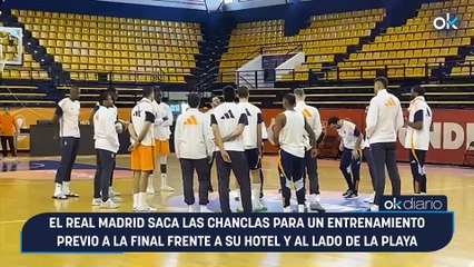 El Real Madrid saca las chanclas para un entrenamiento previo a la final frente a su hotel y al lado de la playa