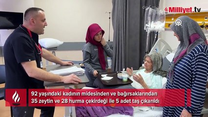 Midesinden ve bağırsaklarından 35 zeytin, 28 hurma çekirdeği ile 5 taş çıktı