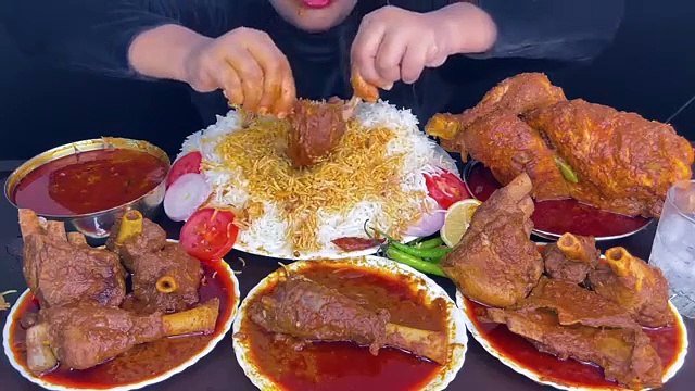 ASMR Eating Spicy Whole ChickenCurry +Spicy Mutton Curry+White Rice+Green Chilli || Mukbang