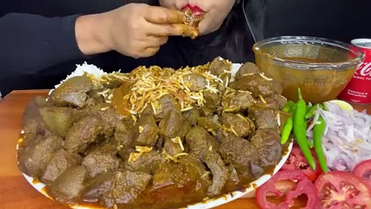 ASMR EATING SPICY MUTTON LIVER,MUTTON MASALA,GREEN CHILLI,SALAD __ REAL MUKBANG (NO TALKING)