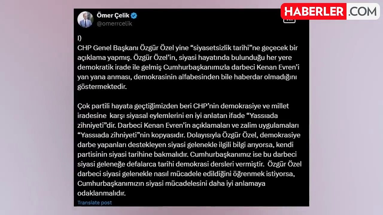 Ömer Çelik'ten Özgür Özel'in sözlerine sert tepki: Demokrasinin alfabesinden bile haberdar değil