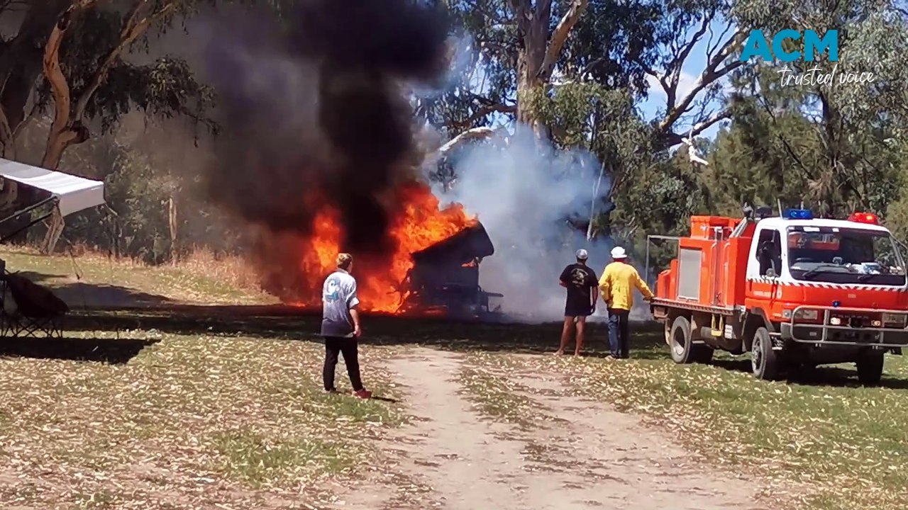 A fire destroyed a caravan at Oura Beach on February 16