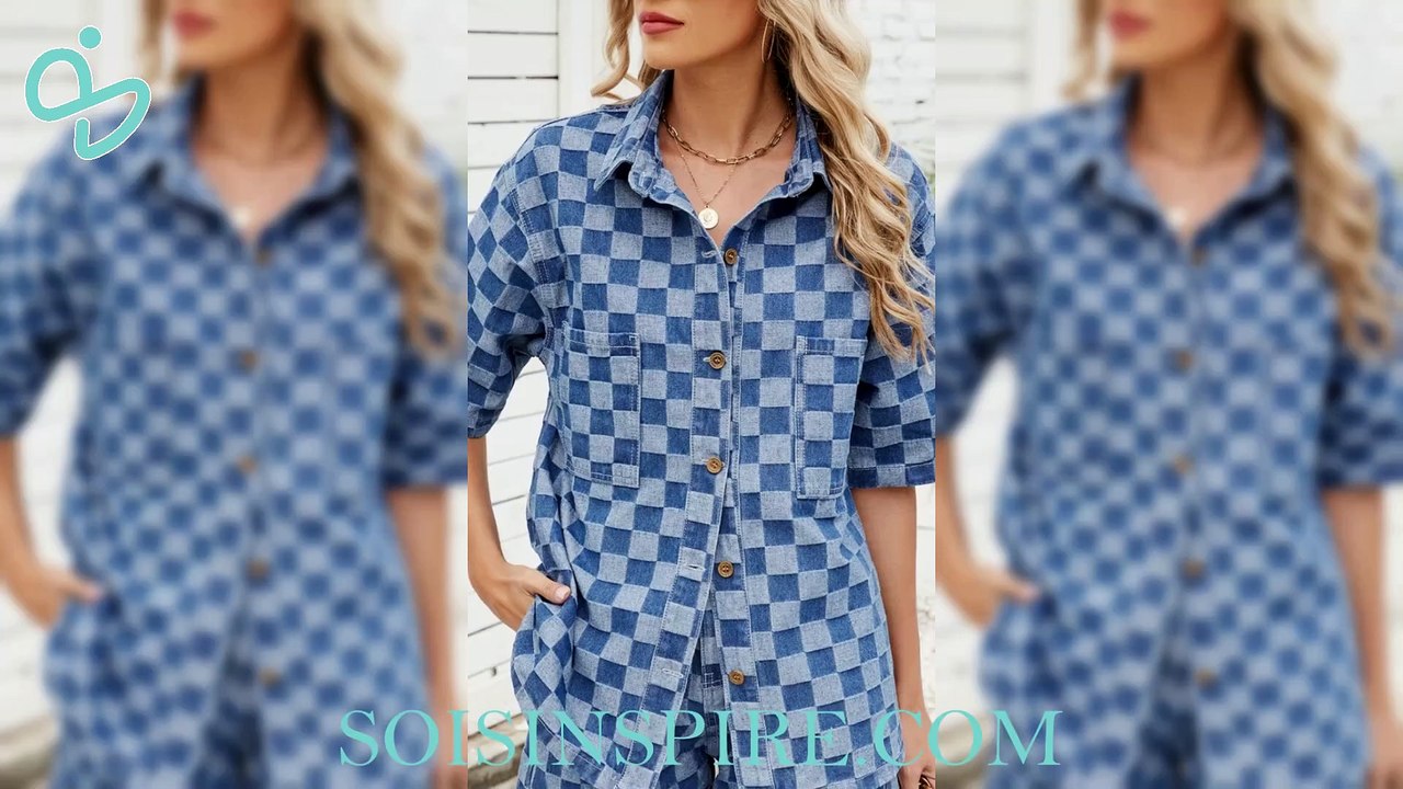 Button Down Checkered Denim Shirt