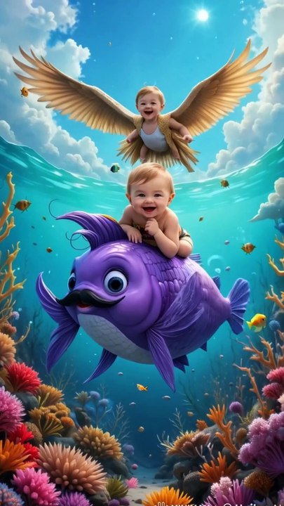baby rides Fish and eagle baby flying