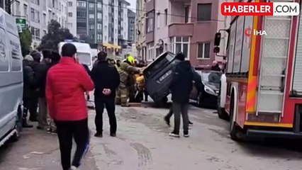 Bandırma'da park halindeki otomobilin üzerine çıkan SUV kazası