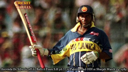 Arevinda De Silva 60 off 62 Balls 6 Fours S.R 96.77 Pakistan 2nd ODI at Sharjah March 24, 1989