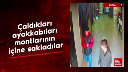 Bursa'da çaldıkları ayakkabıları montlarının içine sakladılar