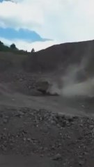Giant rock falls towards car… but wait for what happens next!