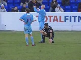 Referee injured by ball in face