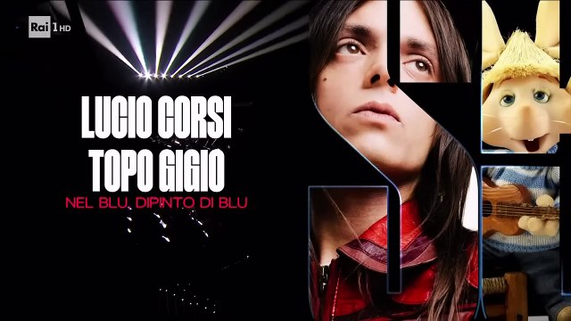Sanremo 2025 - Lucio Corsi con Topo Gigio cantano Nel blu, dipinto di blu