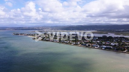 Aerial view of Leisure Island - exclusive residential suburb in Knysna lagoon