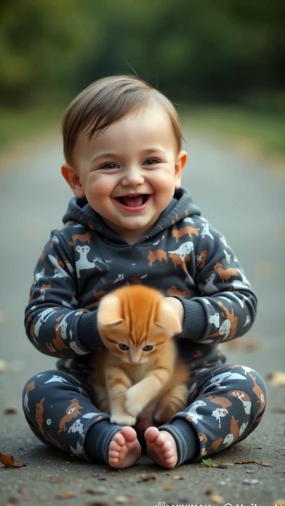 Baby Playing with Cat