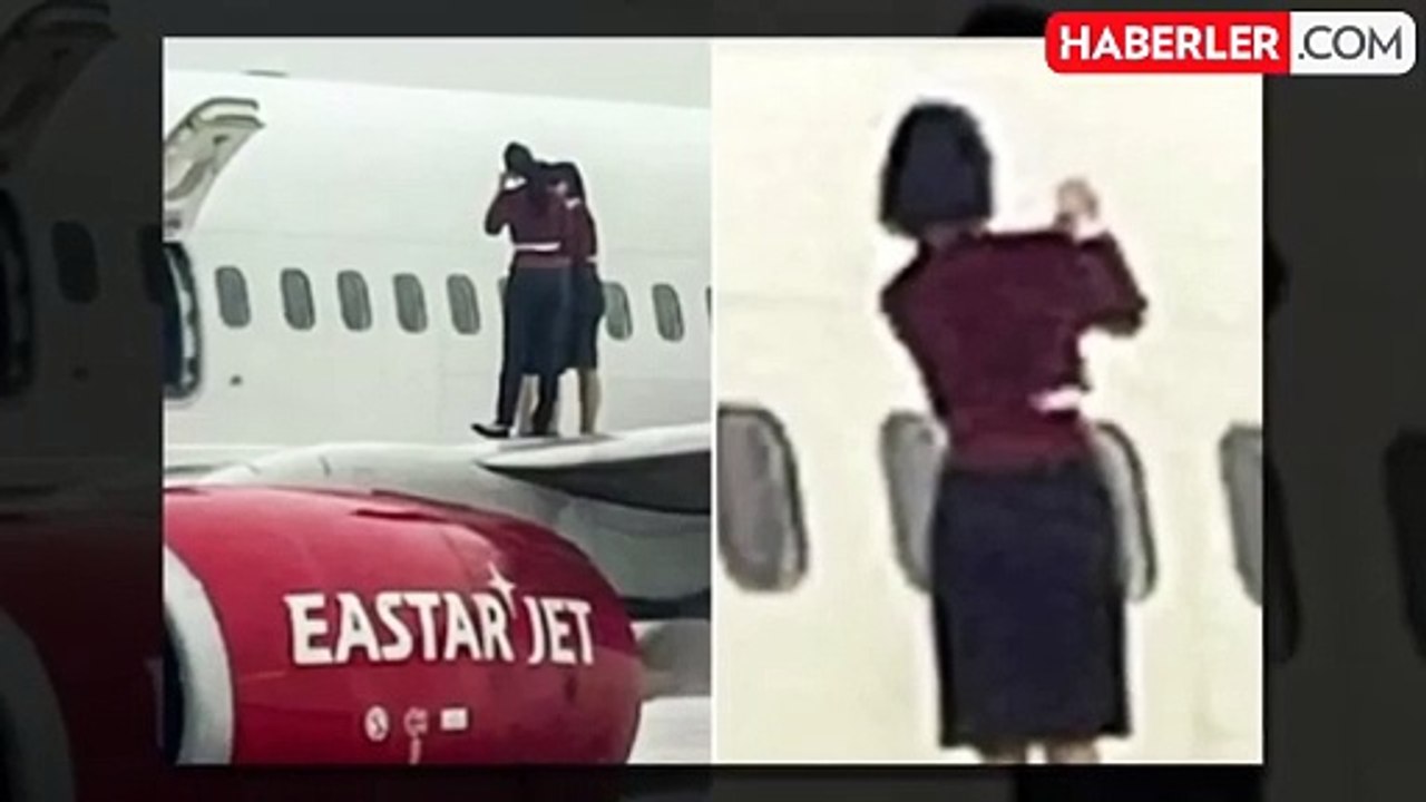 Hostesler, acil çıkış kapısını açıp uçağın kanadında selfie çekti