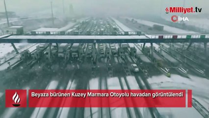 Beyaza bürünen Kuzey Marmara Otoyolu havadan görüntülendi