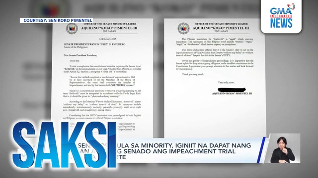 Mga senador mula sa minority, iginiit na dapat nang simulan agad ng Senado ang impeachment trial ni VP Sara Duterte | Saksi
