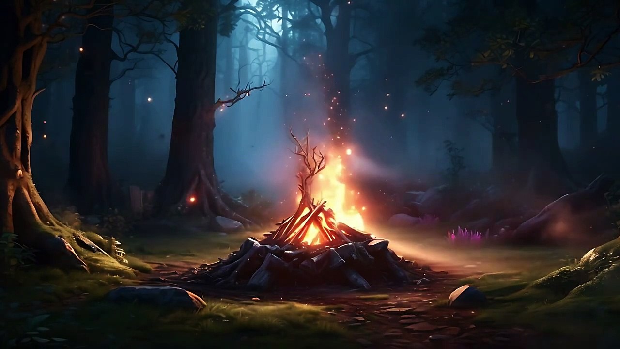 Campfire Bliss Relaxing Music 🎵🔥 Nature Sounds, and Crackling Fire for Serenity