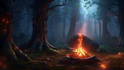 Campfire Tranquility 🔥 Relaxing Music, Nature Sounds🌲🎶 and Crackling Fire for Ultimate Relaxation