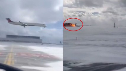 Las impactantes imágenes del momento en que se estrella un avión en Toronto (Canadá)