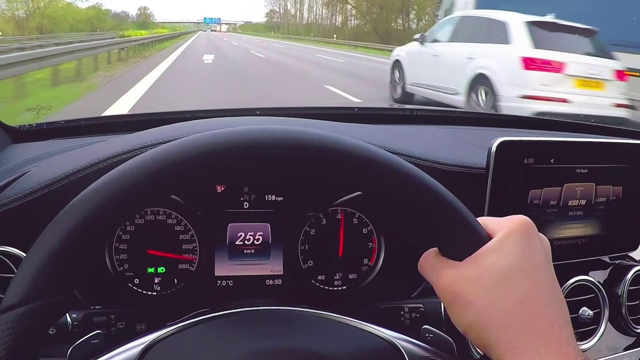 Mercedes C450 AMG Onboard Autobahn Driver View V6 Biturbo Sound W205 C43 AMG Acceleration