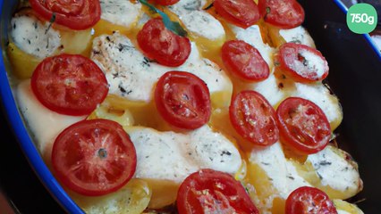 Gratin de pommes de terre, tomates à la mozzarella