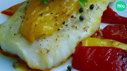 Poisson blanc aux 3 poivrons, tomates provençales et gratin dauphinois d'Elisabète