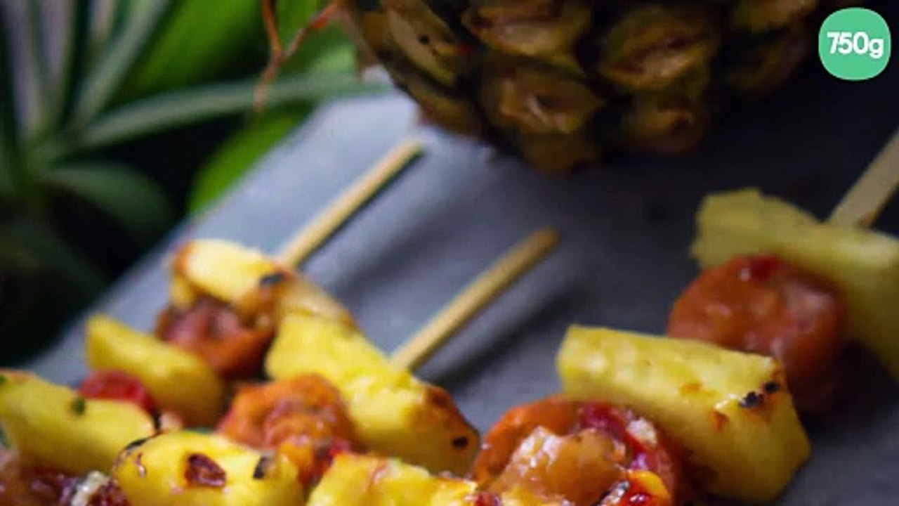 Brochettes de crevettes au chorizo et ananas