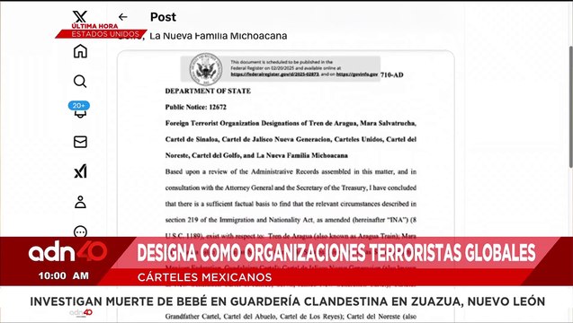 🚨¡Última Hora! Es oficial, estos cárteles son designados como organizaciones terroristas globales