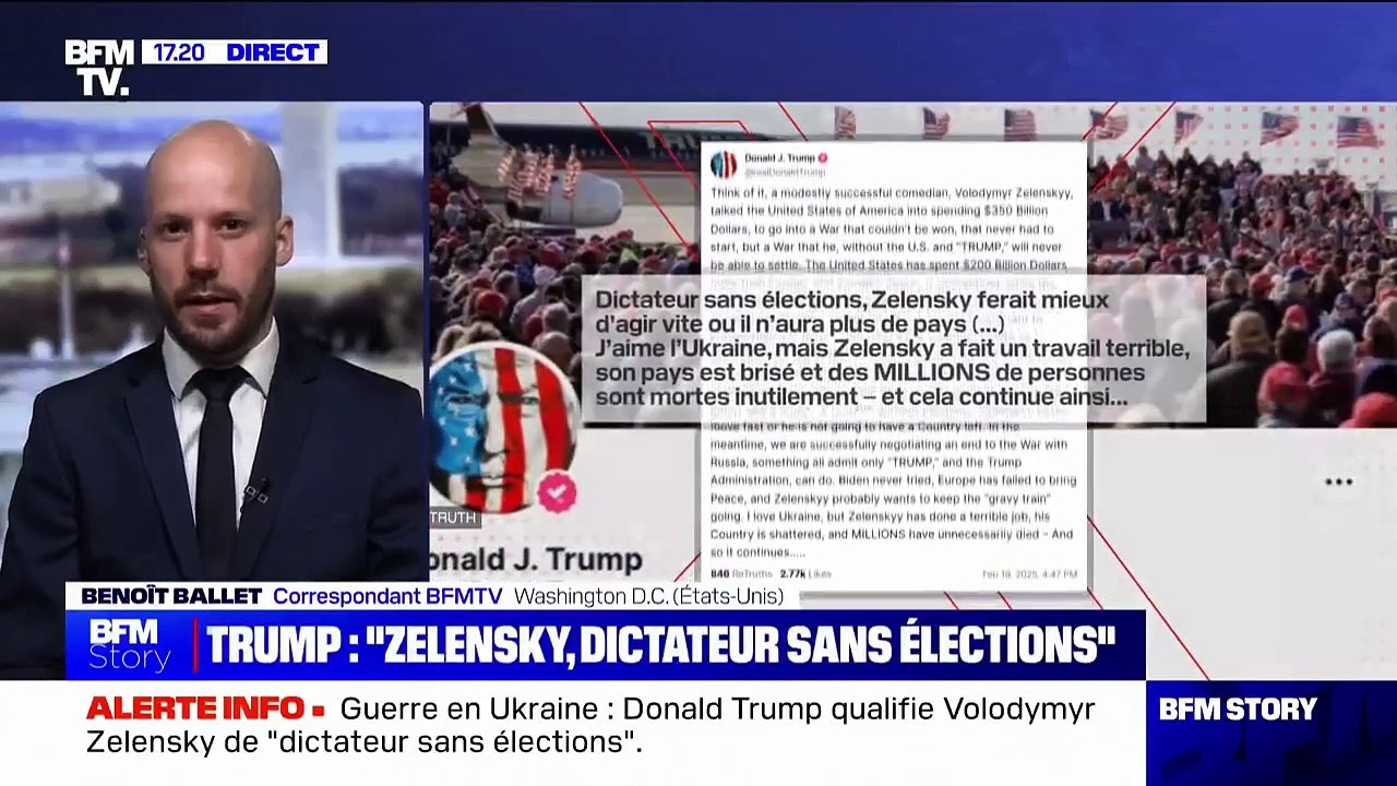 Guerre en Ukraine: Donald Trump qualifie Volodymyr Zelensky de "dictateur sans élections"