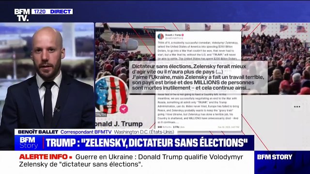 Guerre en Ukraine: Donald Trump qualifie Volodymyr Zelensky de dictateur sans élections