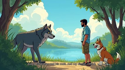 The hero dog protects the family from the wolf